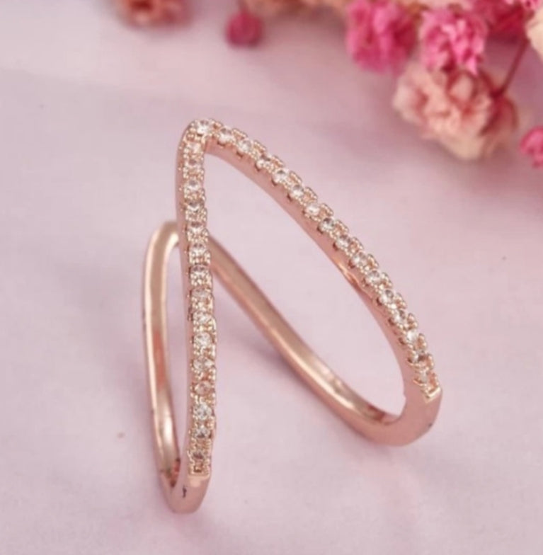 Rose Gold Plated Anti Tarnish AD Stone V Ring